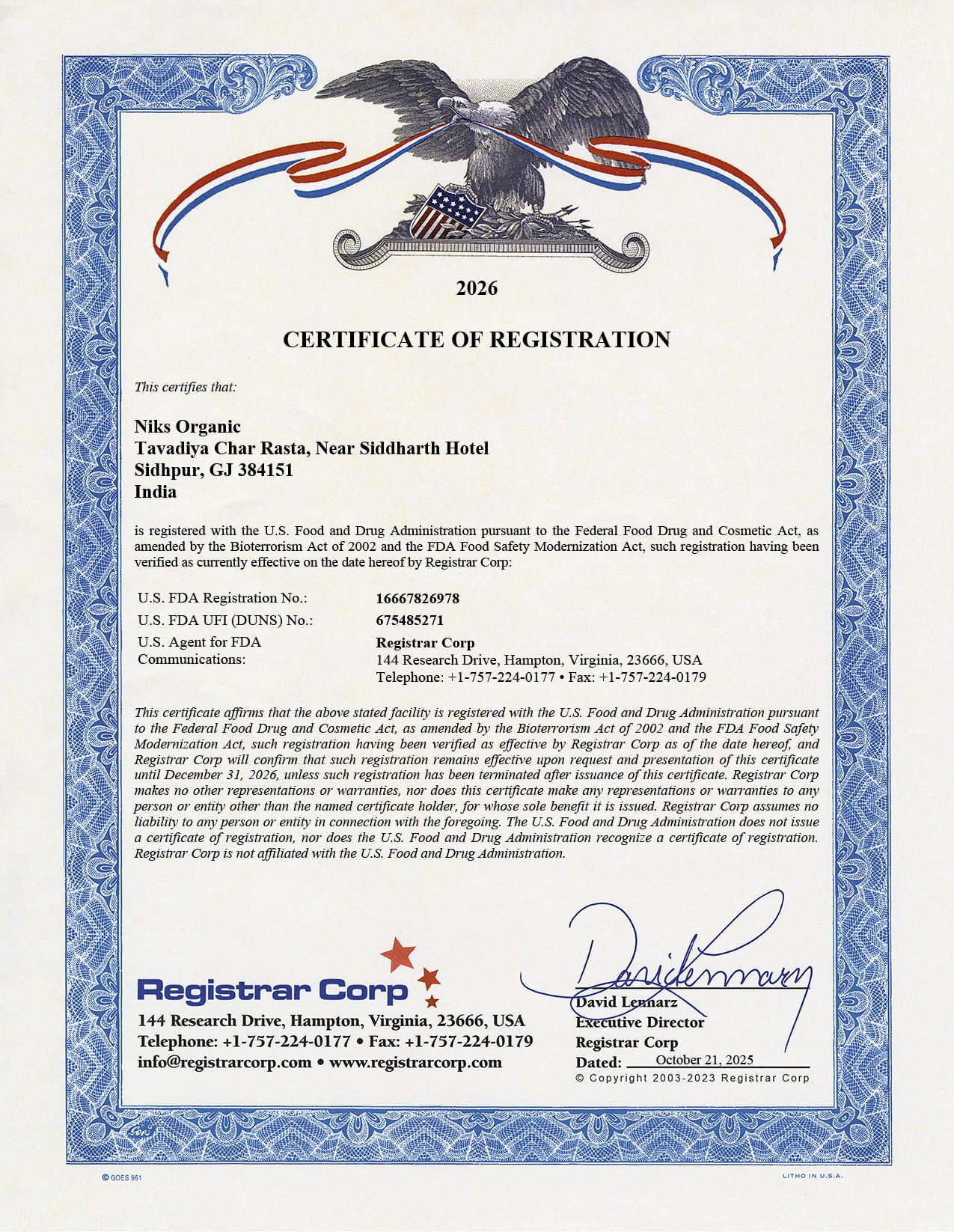 Certificate of Registration