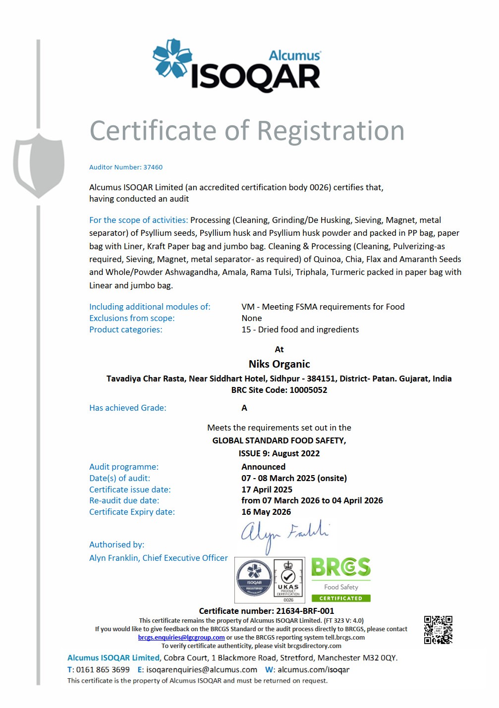 ISOQAR Certificate