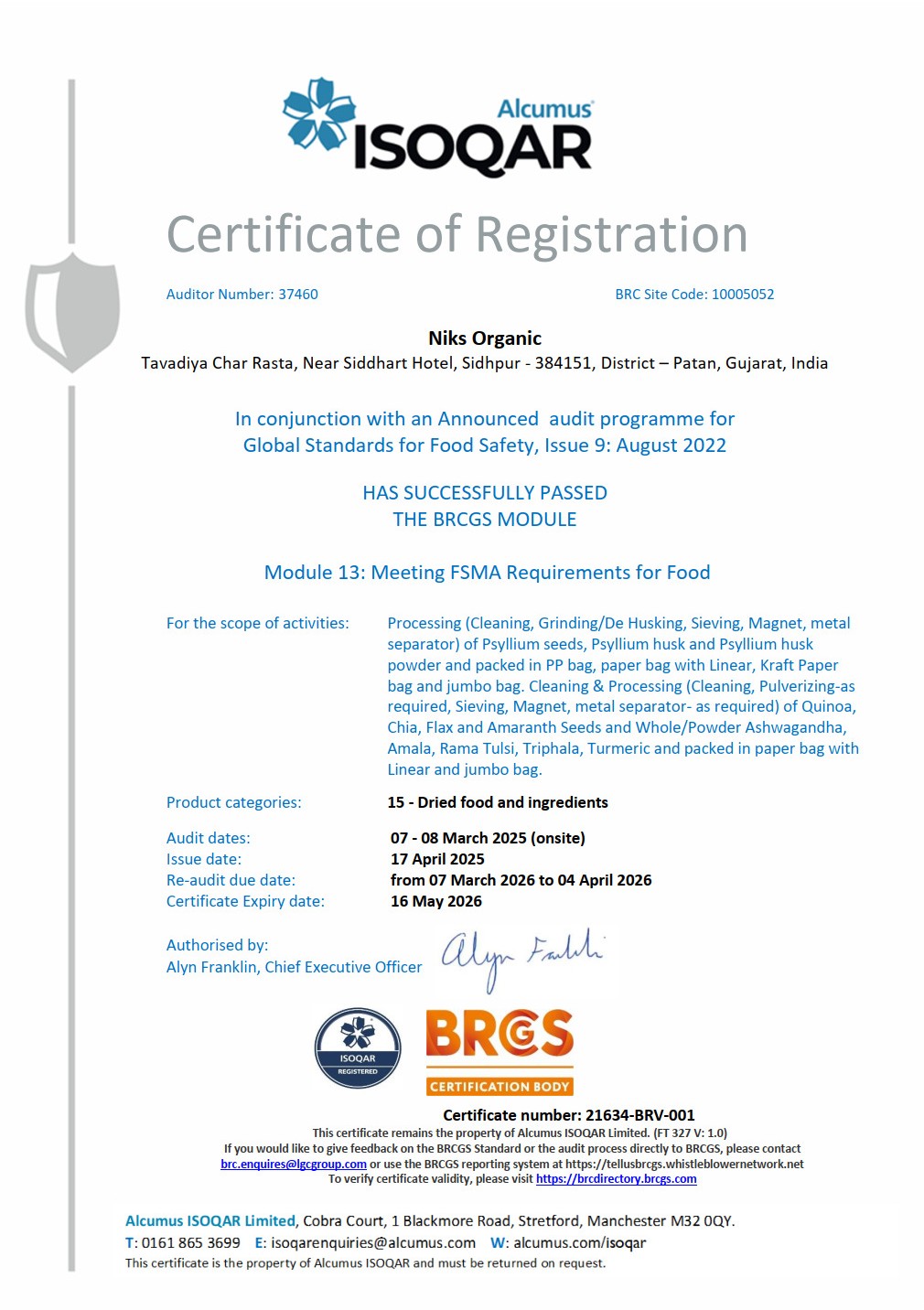ISOQAR Certificate